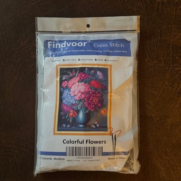NWT Findvoor Cross Stitch "Colorful Flowers" Kit 11CT 3 Strand 40x59cm - Picture 1 of 7